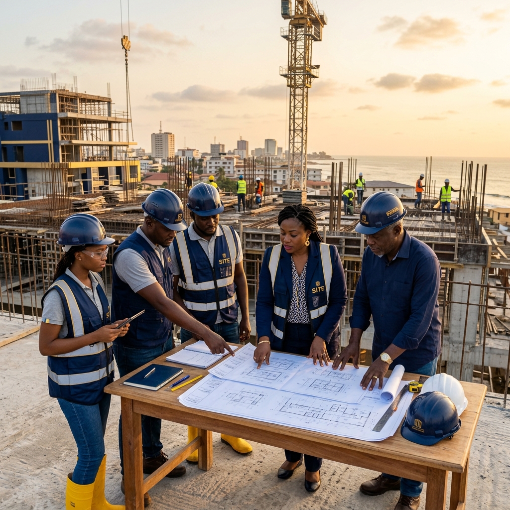 Ingénieurs et architectes Yacine Immo Solutions sur un chantier à Cotonou